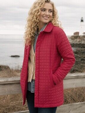 Talbots Quilted Mid Length Jacket Nylon Medium Petite Red